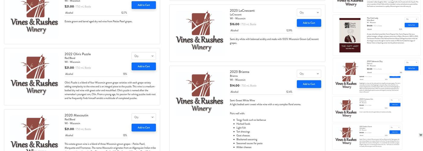 Vines & Rushes Winery Menu