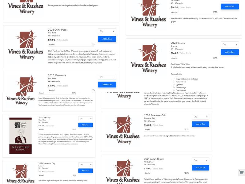 Vines & Rushes Winery Menu