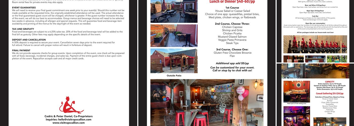Rapscallion Pub Menu