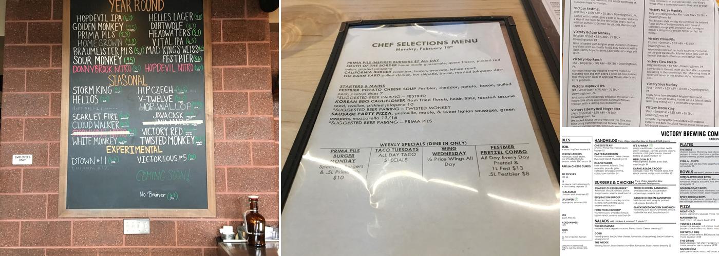 Victory Brewing Company Parkesburg Menu