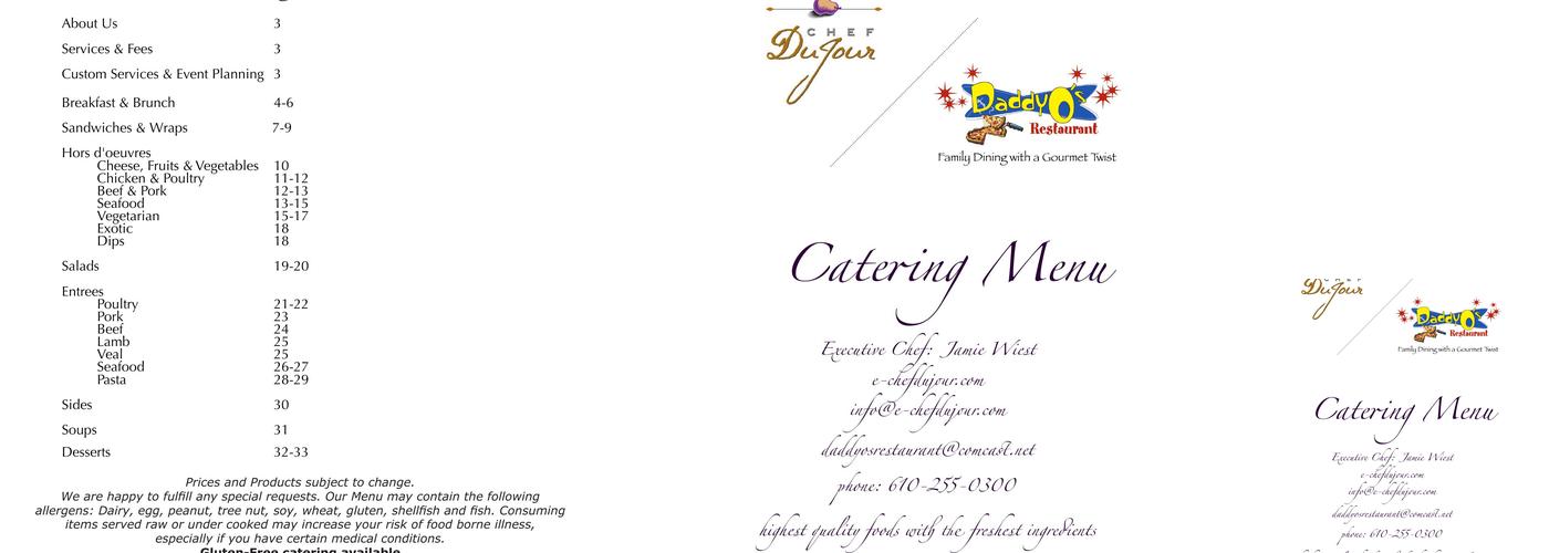 Chef Du Jour Catering Inc Menu