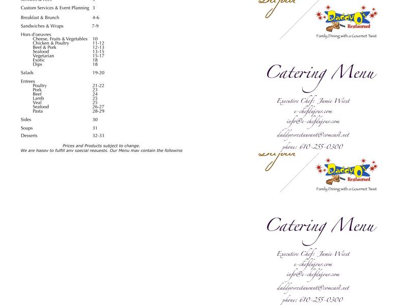 Chef Du Jour Catering Inc Menu