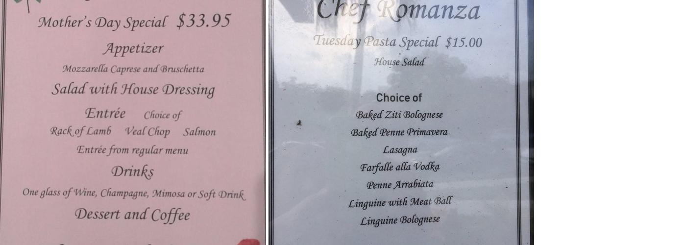 Trattoria Romanza Menu
