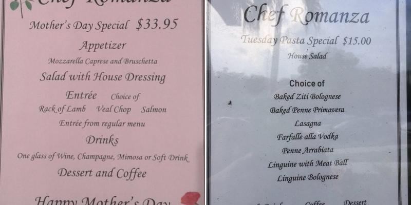 Trattoria Romanza Menu