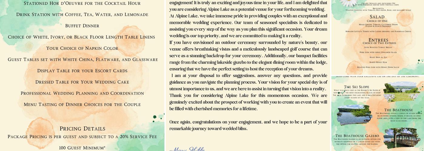 Alpine Lake Menu