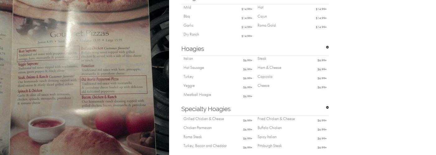 Mt. Nebo Pizza Roma Menu