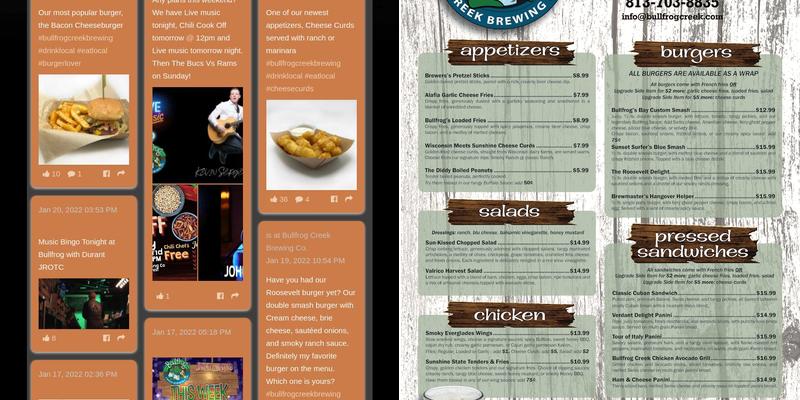 Bullfrog Creek Brewing Co. Menu