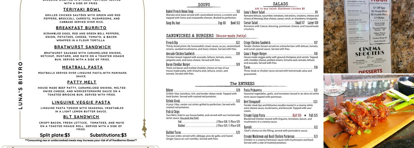 Luna's Bistro Menu