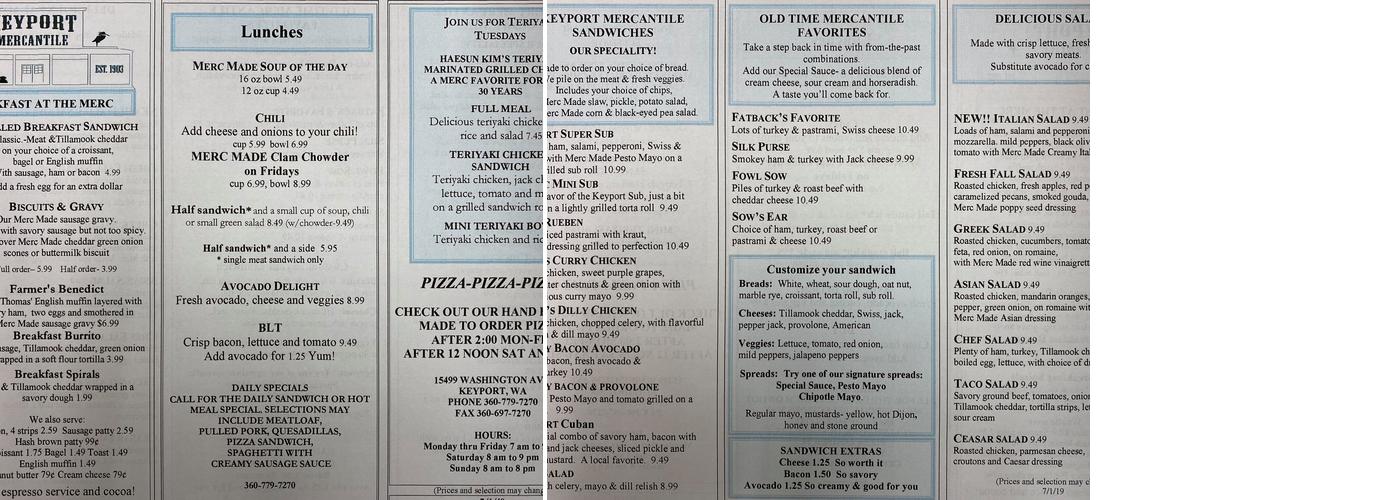 Keyport Mercantile & Sandwich Menu