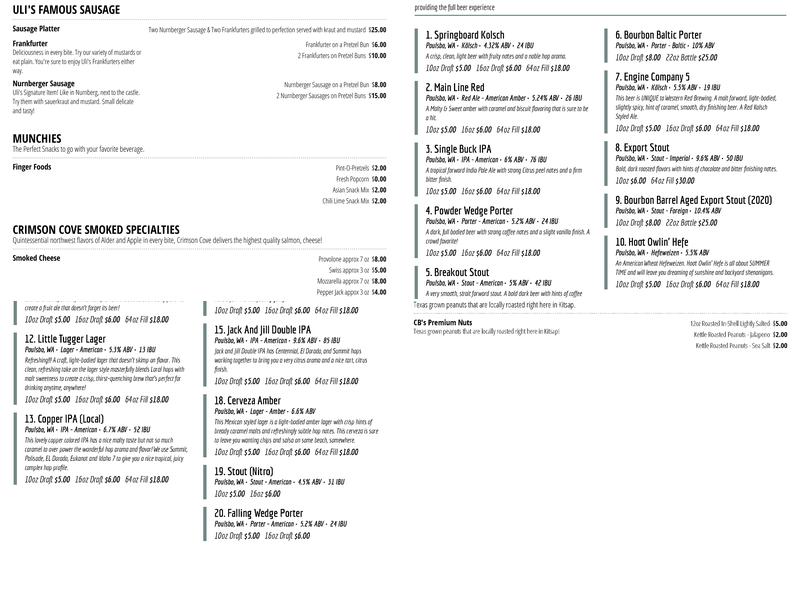 Western Red Brewing Menu