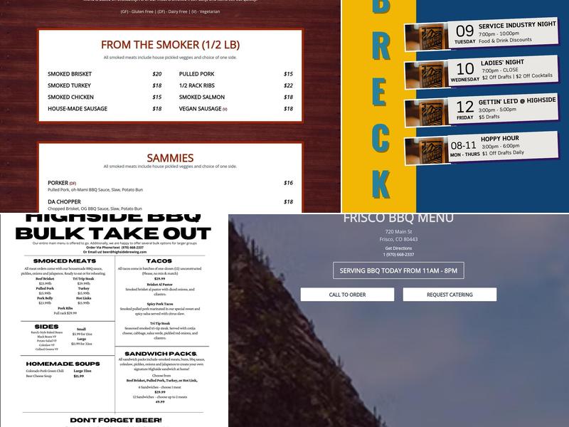 Highside Brewing - Frisco Menu