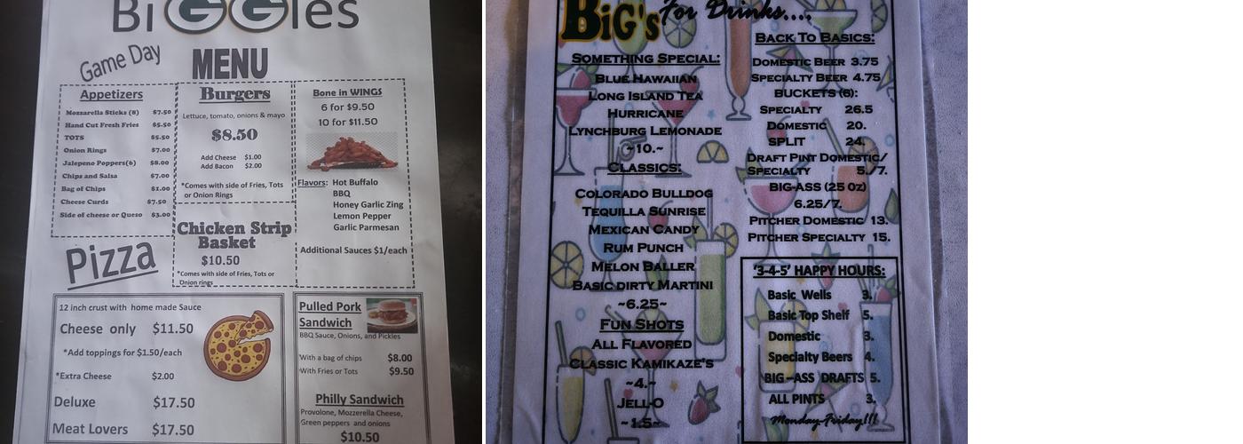Bigs Menu