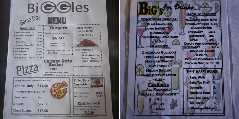 Bigs Menu