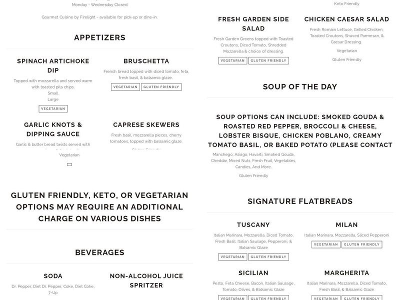 Firelight Vineyards Menu