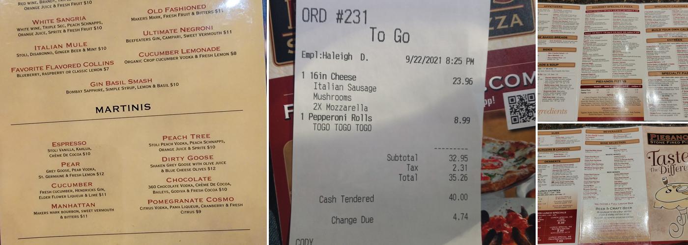 Piesanos Stone Fired Pizza Menu