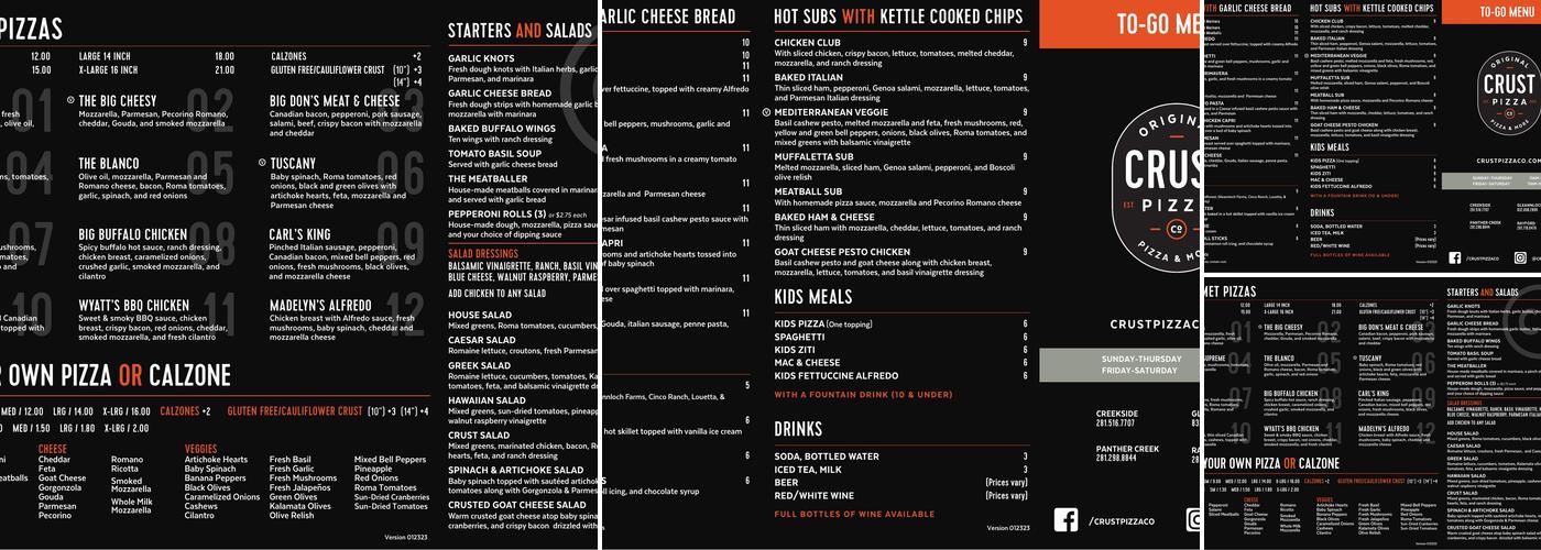 Crust Pizza Co. - Woodforest Menu
