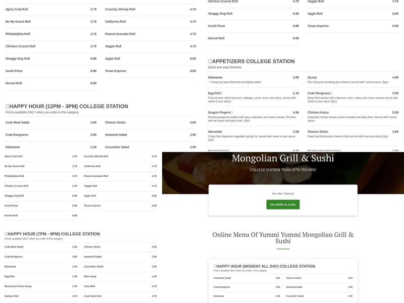 Yummi Yummi Mongolian Grill & Sushi Menu