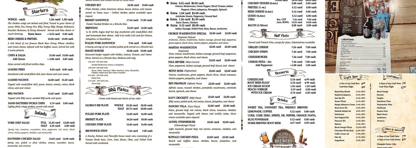 Ye Olde Brothers Brewery Menu