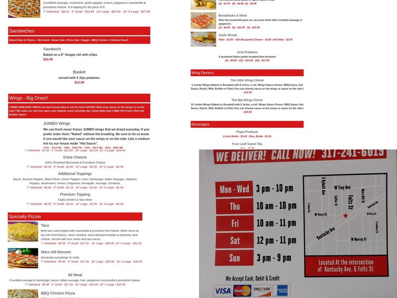 Mickey & Bill's Pizza Menu