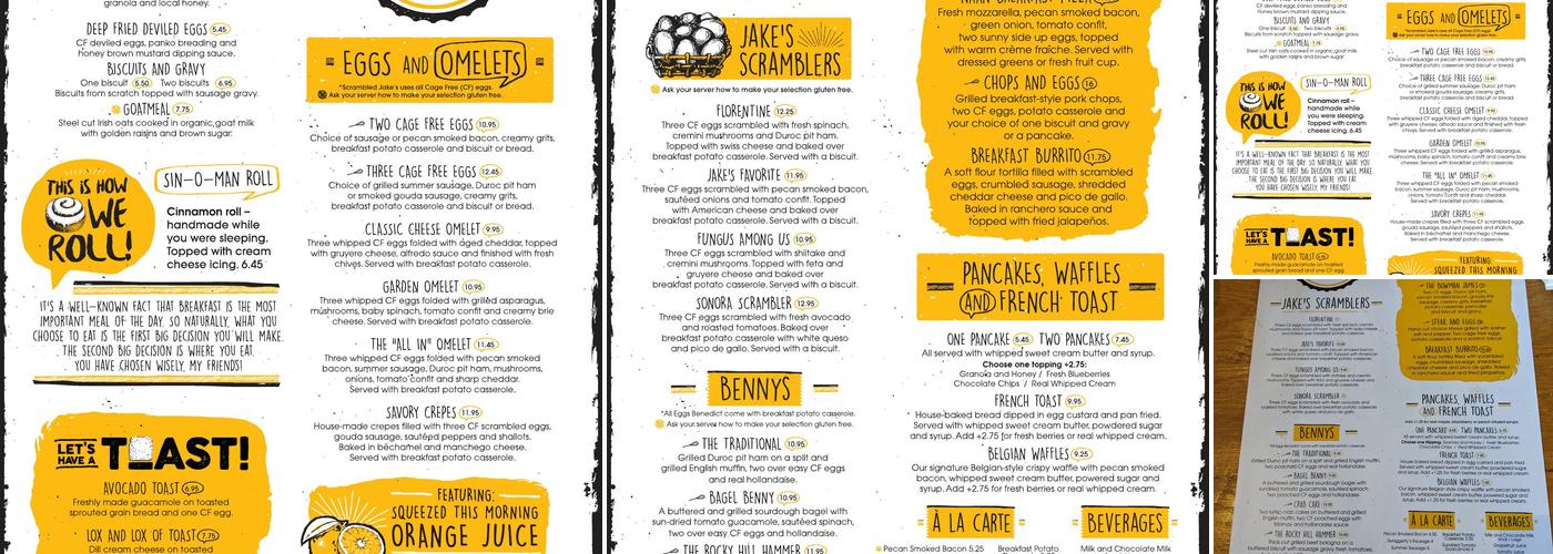 Scrambled Jake's Breakfast Company Menu
