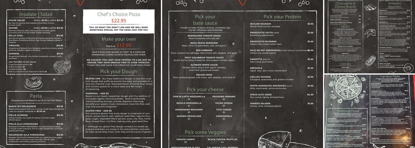 Basil & Barley Pizzeria Napoletana Menu