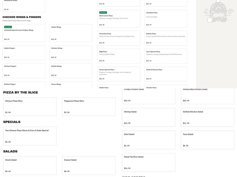 Dublin house of pizza Menu