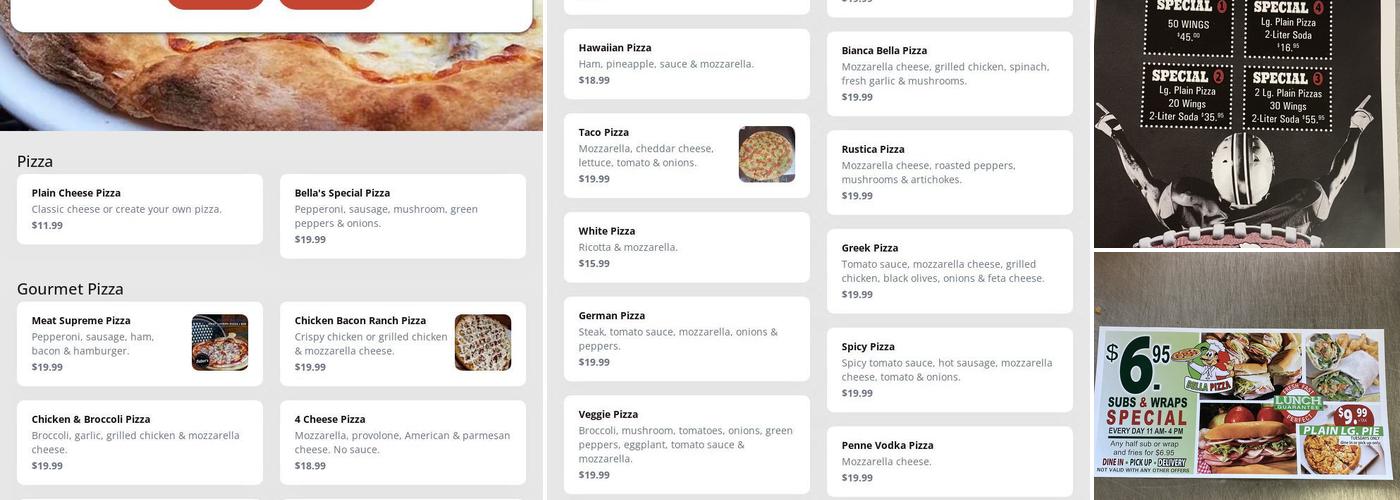 Bella Pizza Menu
