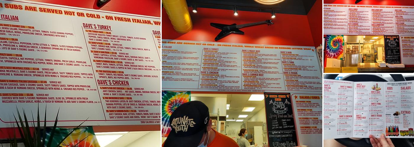Dave's Cosmic Subs Menu