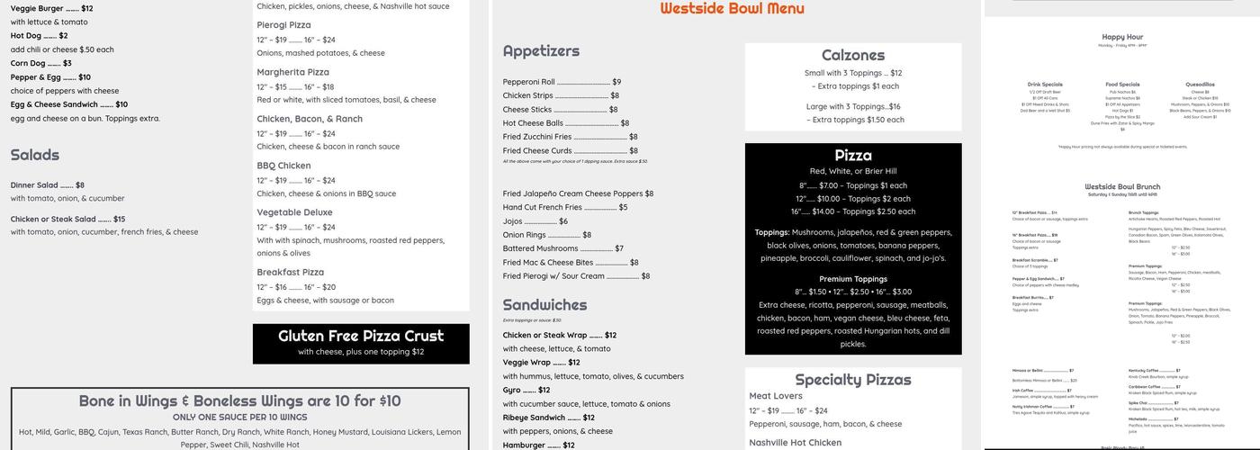Westside Bowl Menu