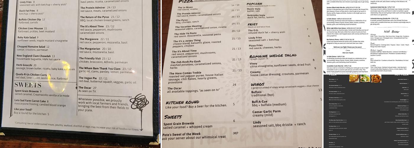 Here & Now Brewing Company Menu