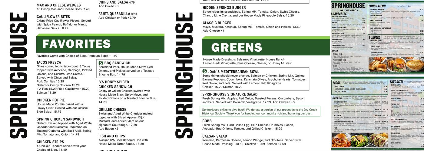 SpringHouse At The Merc Menu