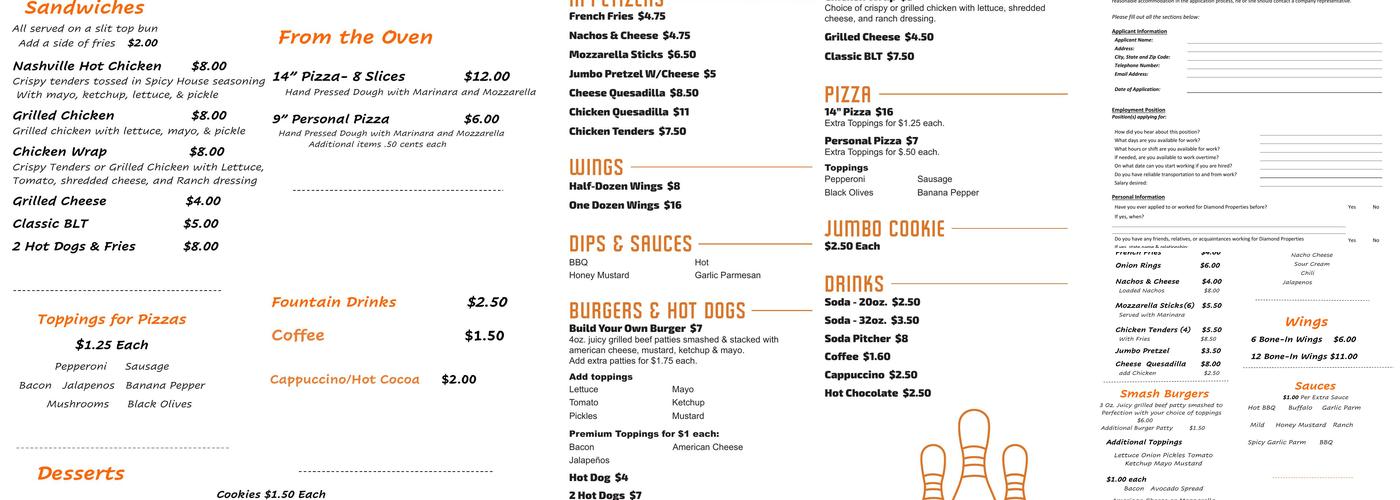 Spins Bowl Akron Menu