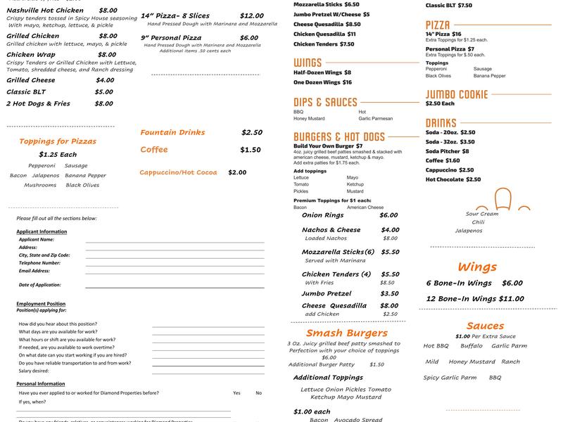 Spins Bowl Akron Menu