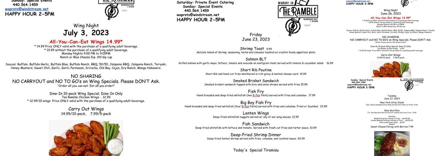 Ramble Inn Menu