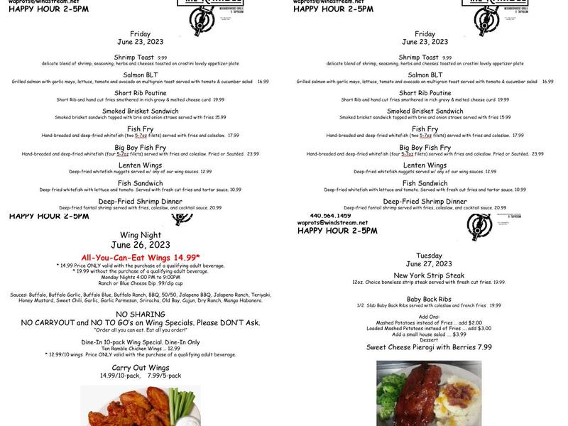 Ramble Inn Menu