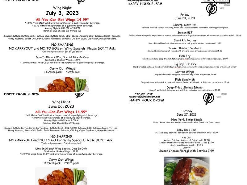 Ramble Inn Menu