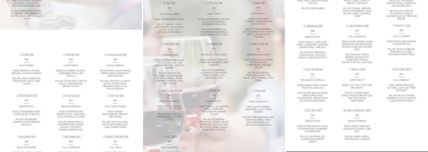 Vermilion Valley Vineyards Menu
