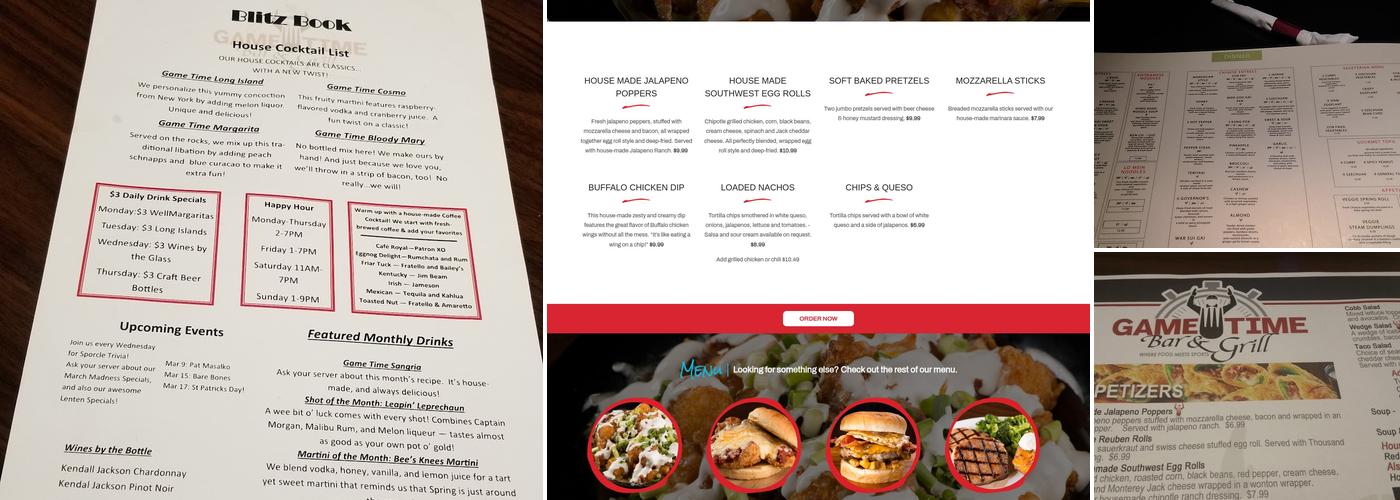 Game Time Bar & Grill Menu