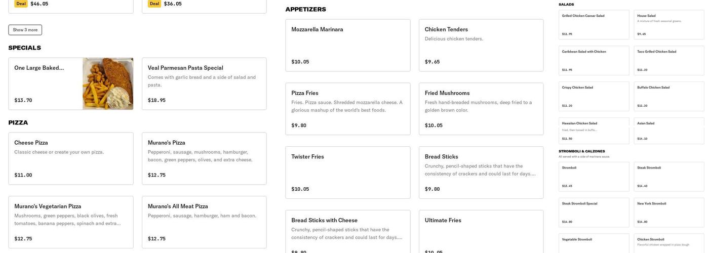 Murano's Menu