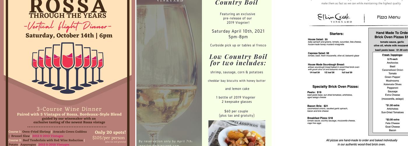 Elkin Creek Vineyard and Winery Menu