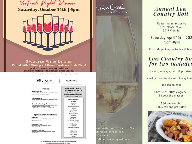 Elkin Creek Vineyard and Winery Menu