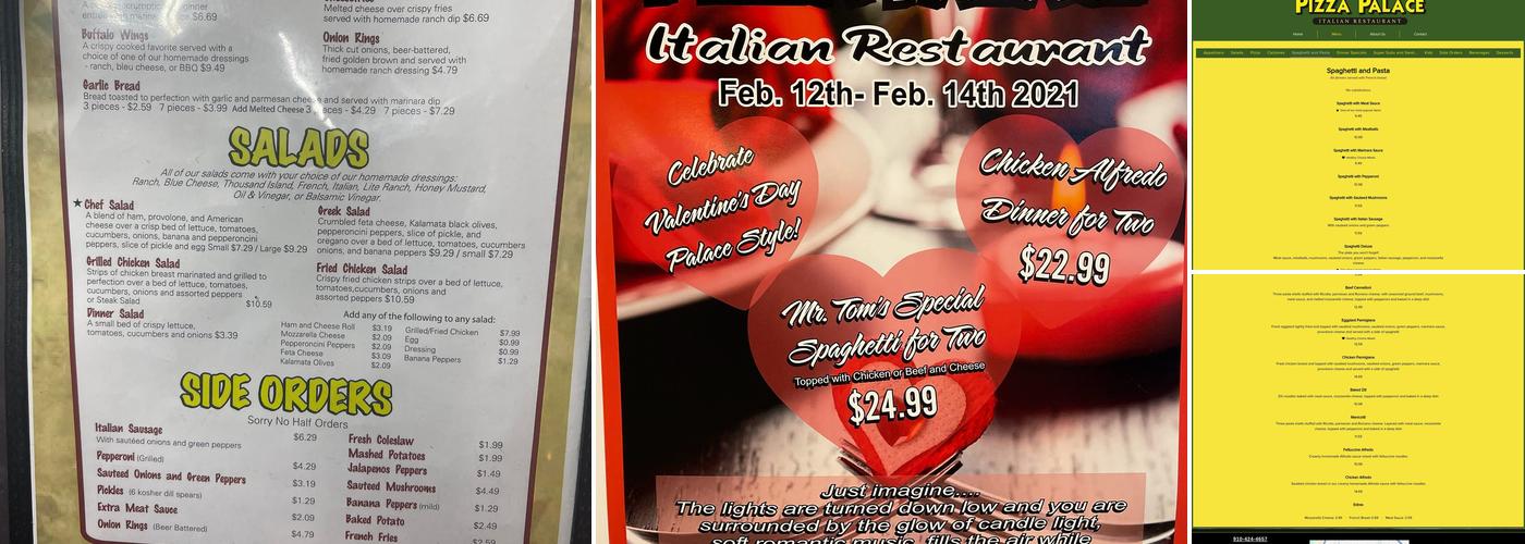 Pizza Palace Italian Restaurant Menu