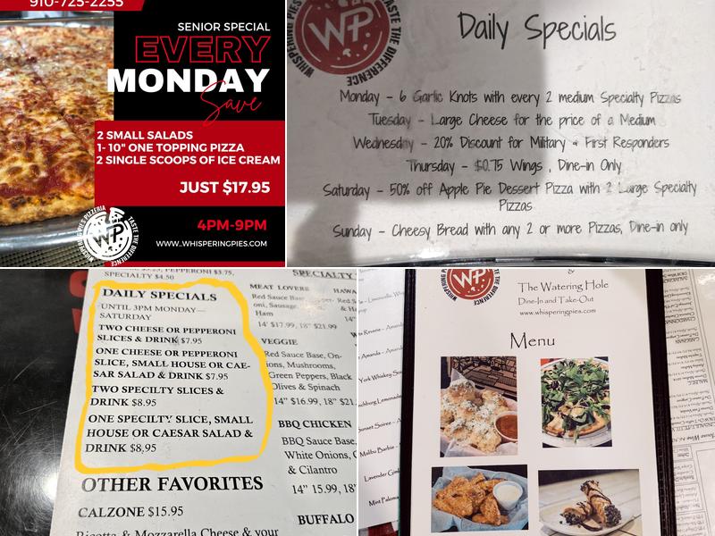 Whispering Pies Menu