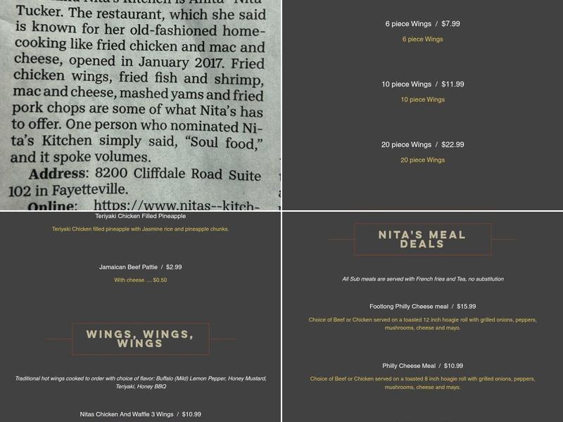 Nitas Kitchen Menu