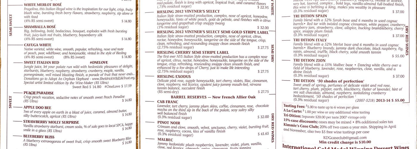 Silver Springs Winery Menu