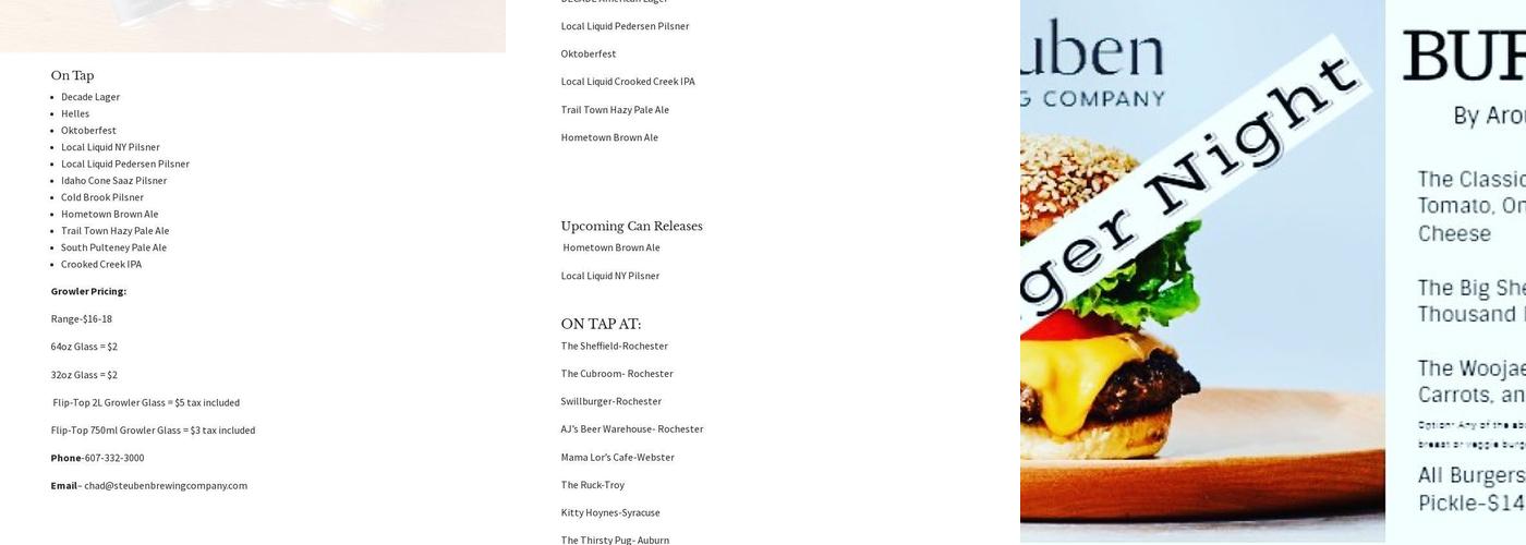 Steuben Brewing Company Menu