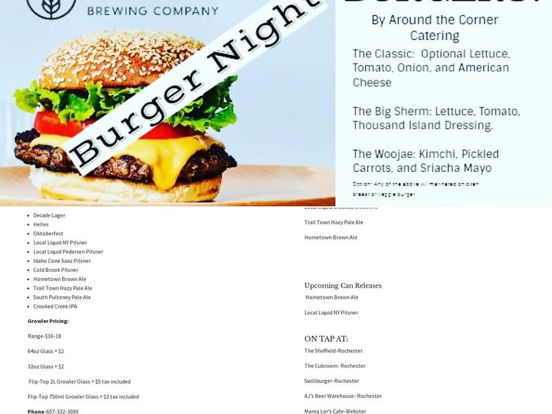 Steuben Brewing Company Menu