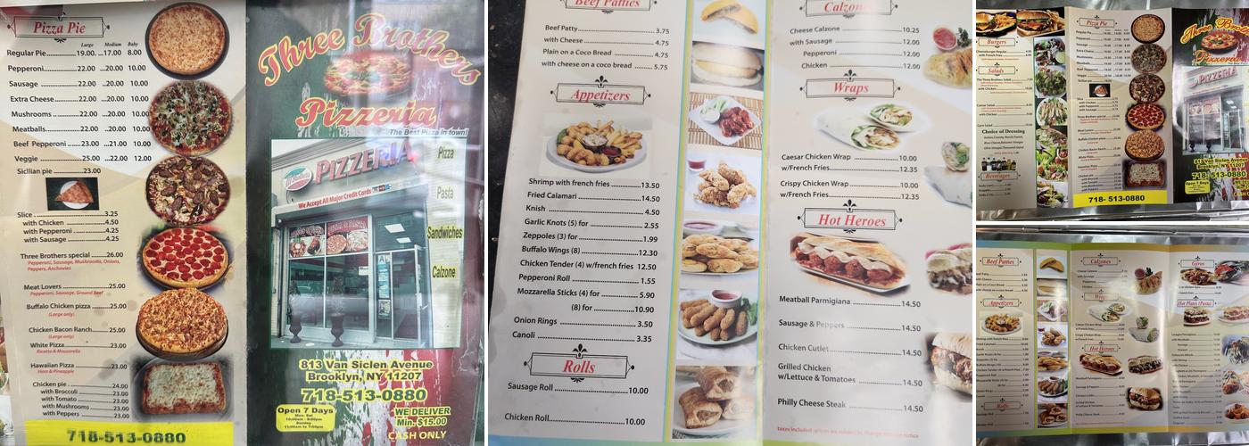 Three Brother's Menu