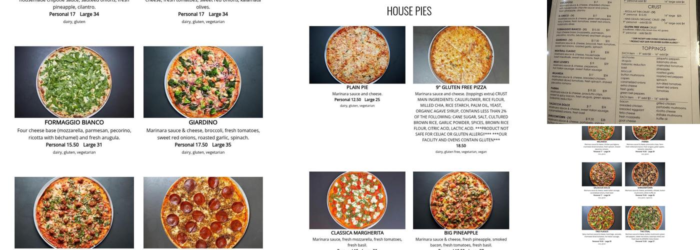 Spunto NYC Thin Crust Pizza Menu