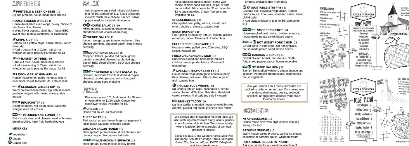 Texas Corners Brewing Company Menu